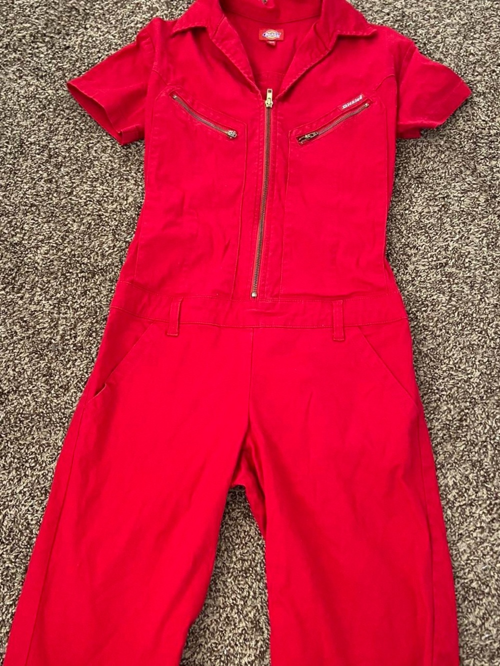 Dickies Bright Red Short-Sleeve Zip Front One-Piece Jumpsuit